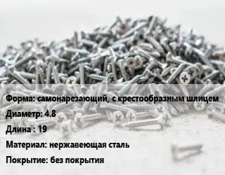 Шуруп самонарезающий, с крестообразным шлицем 4.8х19 нержавеющая сталь без покрытия